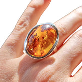 Cognac Amber Free Shape Adjustable Ring Sterling Silver